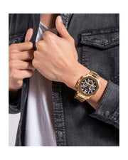 Guess Edge Chronograph Black Dial Gold Steel Strap Watch For Men - GW0539G2