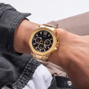 Guess Edge Chronograph Black Dial Gold Steel Strap Watch For Men - GW0539G2