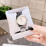 Guess Cubed Analog Silver Dial Silver Steel Strap Watch For Women - GW0606L1