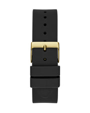 Guess Cubed Analog Gold Dial Black Silicone Strap Watch For Women - GW0665L1