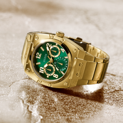 Guess Trend Analog Green Dial Gold Steel Strap Watch For Men - GW0624G2
