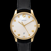 Gucci G-Timeless Mother of Pearl Dial Black Leather Strap Watch For Women - YA126589