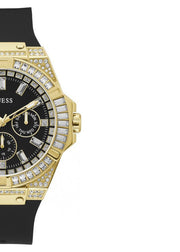 Guess Zeus Chronograph Diamonds Black Dial Black Silicone Strap Watch For Men - GW0208G2