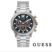 Guess Edge Chronograph Black Dial Silver Steel Strap Watch For Men - GW0539G1