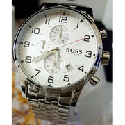 Hugo Boss Aeroliner Chronograph Quartz White Dial Silver Steel Strap Watch For Men - HB1512445