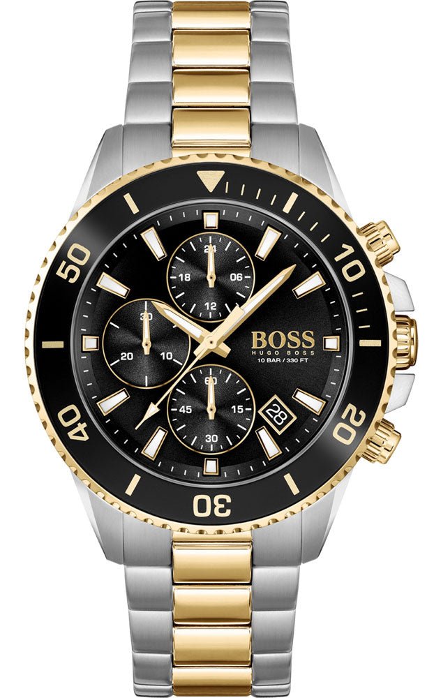 Hugo Boss Admiral Chronograph Black Dial Two Tone Steel Strap Watch for Men - 1513908