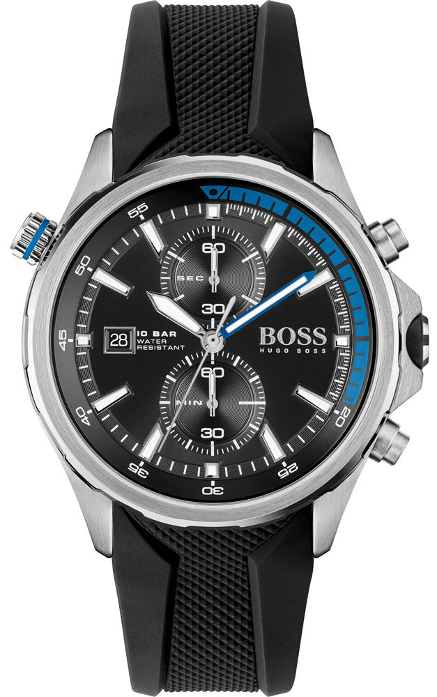 Hugo Boss Globetrotter Chronograph Black Dial Black Silicone Strap Watch for Men - 1513820