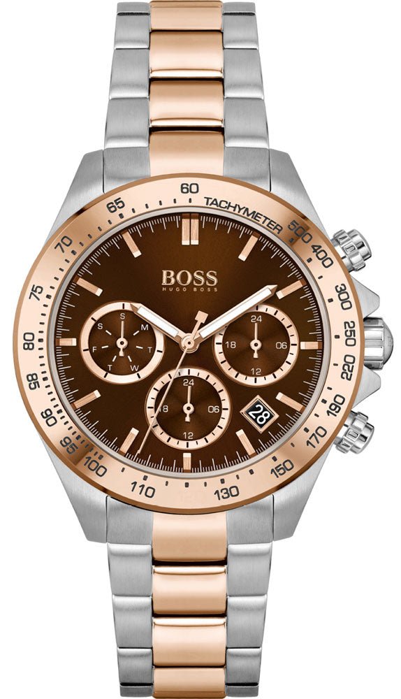 Hugo Boss Novia Chronograph Brown Dial Two Tone Steel Strap Watch for Women - 1502617