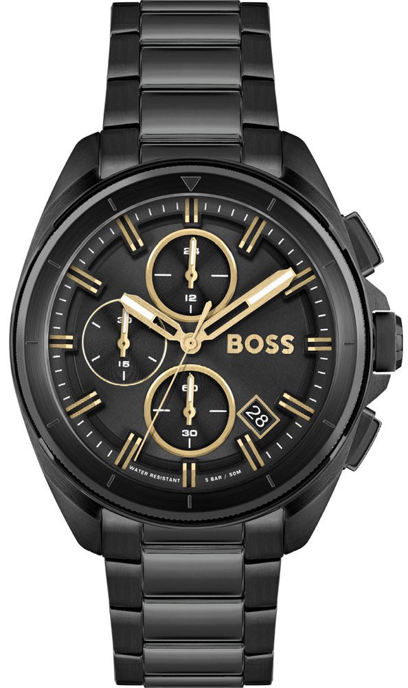 Hugo Boss Volane Chronograph Black Dial Black Steel Strap Watch for Men - 1513950