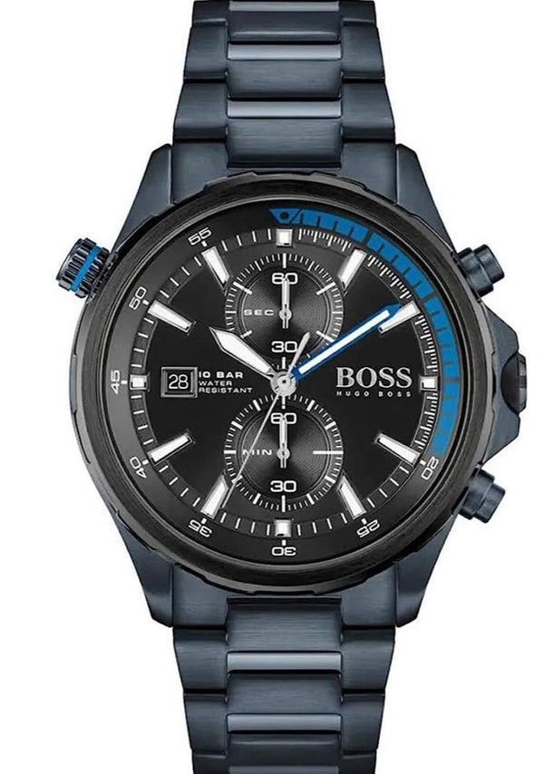 Hugo Boss Globetrotter Chronograph Black Dial Blue Steel Strap Watch for Men - 1513824