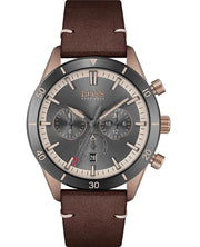 Hugo Boss Santiago Chronograph Grey Dial Brown Leather Strap Watch for Men - 1513861