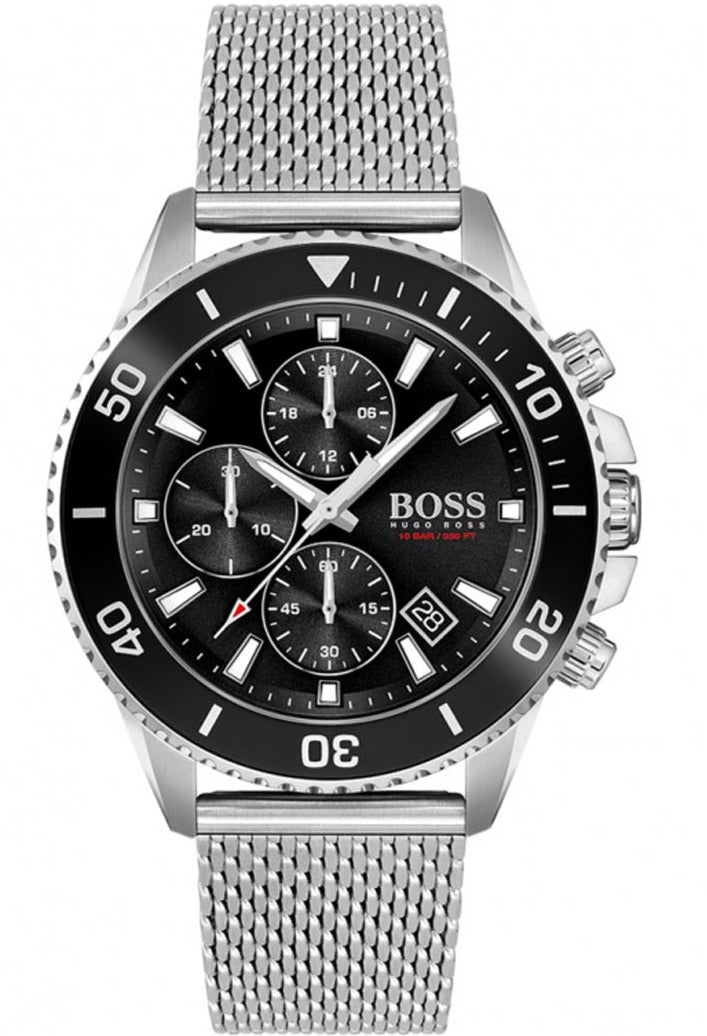 Hugo Boss Ocean Edition Chronograph Black Dial Silver Mesh Bracelet Watch for Men - 1513701