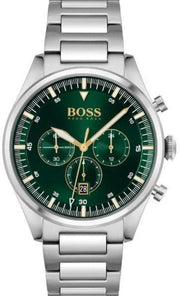 Hugo Boss Pioneer Chronograph Green Dial Silver Steel Strap Watch for Men - 1513868