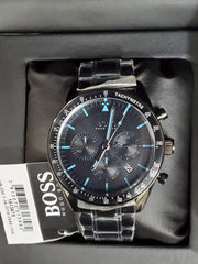 Hugo Boss Trophy Chronograph Black Dial Black Steel Strap Watch for Men - 1513675