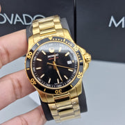 Movado Series 800 Black Dial Gold Steel Strap Watch For Men - 2600145