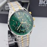 Hugo Boss Champion Chronograph Green Dial Two Tone Steel Strap Watch for Men - 1513878