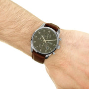 Hugo Boss Skymaster Chronograph Grey Dial Brown Leather Strap Watch for Men - 1513787