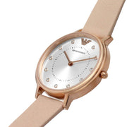 Emporio Armani Kappa Rose Gold & White Dial Beige Nude Leather Strap Watch For Women - AR2510