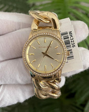 Michael Kors Nini Three Hand Gold Dial Gold Steel Strap Watch For Women - MK3235