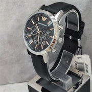 Emporio Armani Giovanni Chronograph Black Dial Black Leather Strap Watch For Men - AR11431