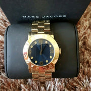 Marc Jacobs Amy Blue Dial Gold Steel Strap Watch for Women - MBM3166