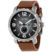 Fossil Nate Chronograph Grey Dial Brown Leather Strap Watch for Men - JR1424