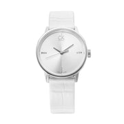 Calvin Klein Accent Silver Dial White Leather Strap Watch for Women - K2Y2Y1KW