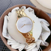 Calvin Klein Snake Silver Dial Yellow Gold Steel Strap Watch For Women - K6E23546