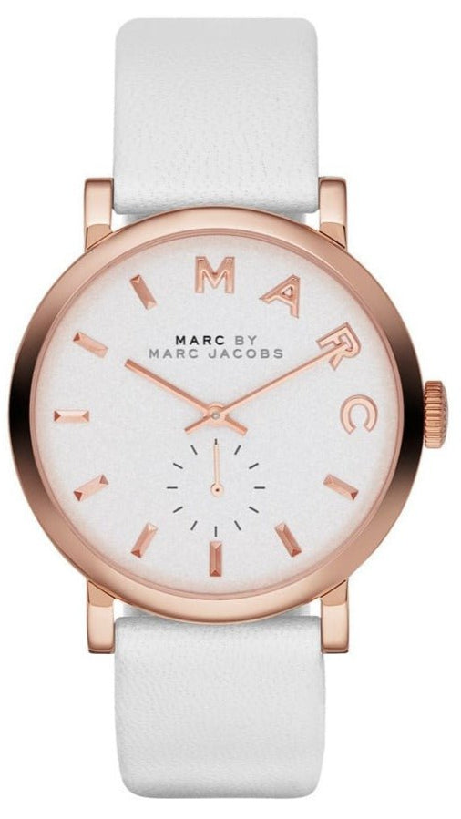 Marc Jacobs Baker White Dial White Leather Strap Watch for Women - MBM1283
