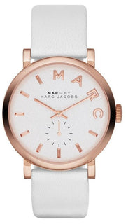 Marc Jacobs Baker White Dial White Leather Strap Watch for Women - MBM1283