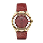 Marc Jacobs Tether Transparent Red Dial Red Leather Strap Watch for Women - MBM1377
