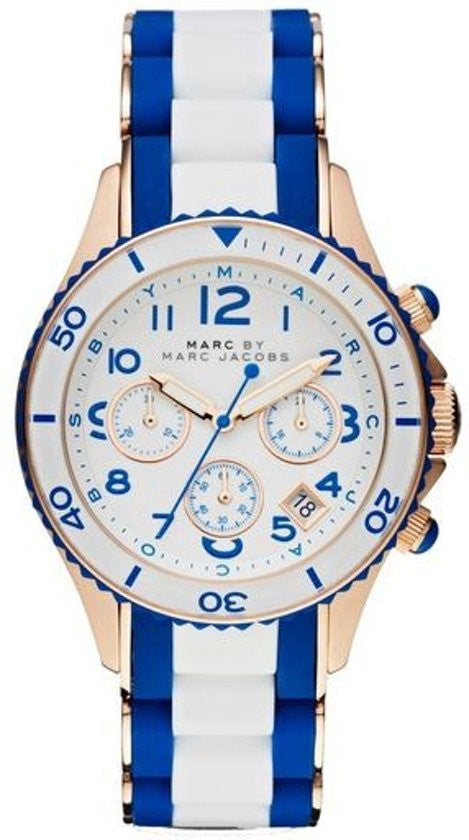 Marc Jacobs Rock Chronograph White Dial Two Tone Silicone Strap Watch for Women - MBM2594