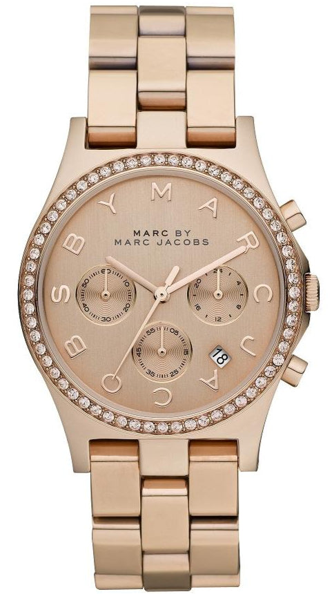 Marc Jacobs Henry Chronograph Rose Gold Dial Rose Gold Steel Strap Watch for Women - MBM3118