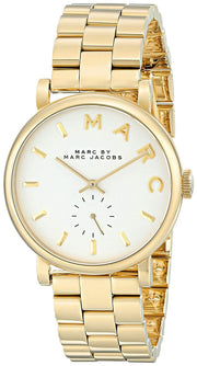 Marc Jacobs Baker White Dial Gold Steel Strap Watch for Women - MBM3243
