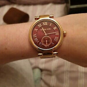 Michael Kors Skylar Maroon Dial Rose Gold Steel Strap Watch for Women - MK6086