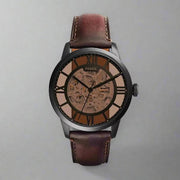 Fossil Townsman Automatic Skeleton Brown Dial Brown Leather Strap Watch for Men - ME3098