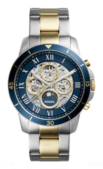 Fossil Grant Sport Automatic Skeleton Blue Dial Two Tone Steel Strap Watch for Men - ME3141