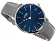 Hugo Boss Horizon Blue Dial Grey Leather Strap Watch for Men - 1513539