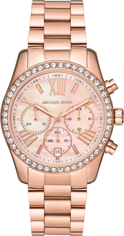 Michael Kors Lexington Chronograph Rose Gold Dial Rose Gold Steel Strap Watch for Women - MK7242