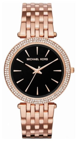 Michael Kors Darci Black Dial Rose Gold Steel Strap Watch for Women - MK3402