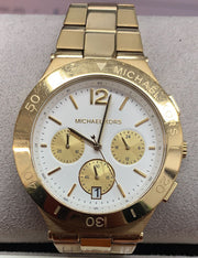 Michael Kors Wyatt Chronograph White Dial Gold Steel Strap Watch For Women - MK5933