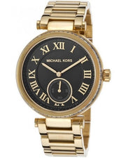 Michael Kors Skylar Black Dial Gold Steel Strap Watch for Women - MK5989