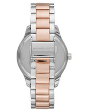 Michael Kors Layton Three Hand Mother of Pearl White Dial Two Tone Steel Strap Watch For Women - MK6849
