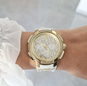 Michael Kors Sydney Quartz White Dial White Leather Strap Watch For Women - MK7221