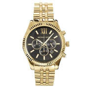 Michael Kors Lexington Chronograph Black Dial Gold Steel Strap Watch for Men - MK8286