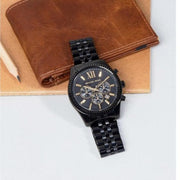 Michael Kors Lexington Chronograph Black Dial Black Steel Strap Watch for Men - MK8603