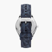 Michael Kors Benning Three Hand Silver Dial Blue Leather Strap Watch For Men - MK8930