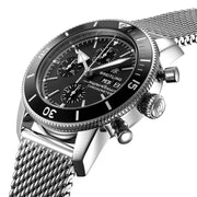Breitling Superocean Heritage Chronograph 44 Black Dial Silver Mesh Bracelet Watch for Men - A13313121B1A1
