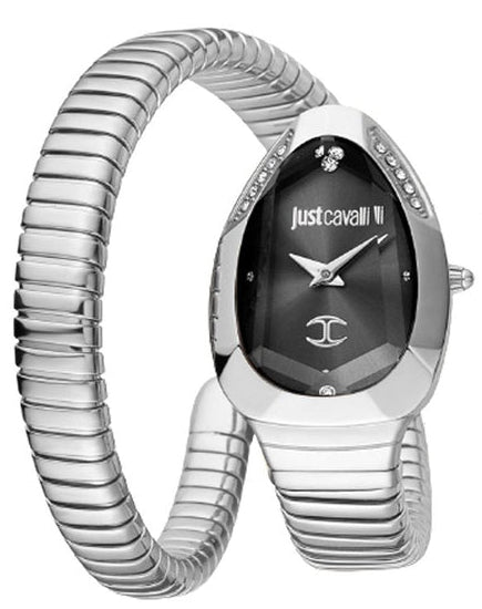 Just Cavalli Serpente Metallica Black Dial Silver Steel Strap Watch for Women - JC1L208M0025