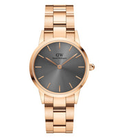 Daniel Wellington Iconic Link Grey Dial Rose Gold Steel Strap Watch For Women - DW00100336